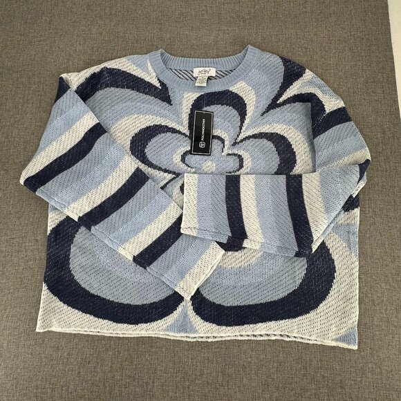 NEW! Just Polly‎ Knit Sweater Blue & White $49  Plus 3X Stripes Abstract Flower - Picture 7 of 12
